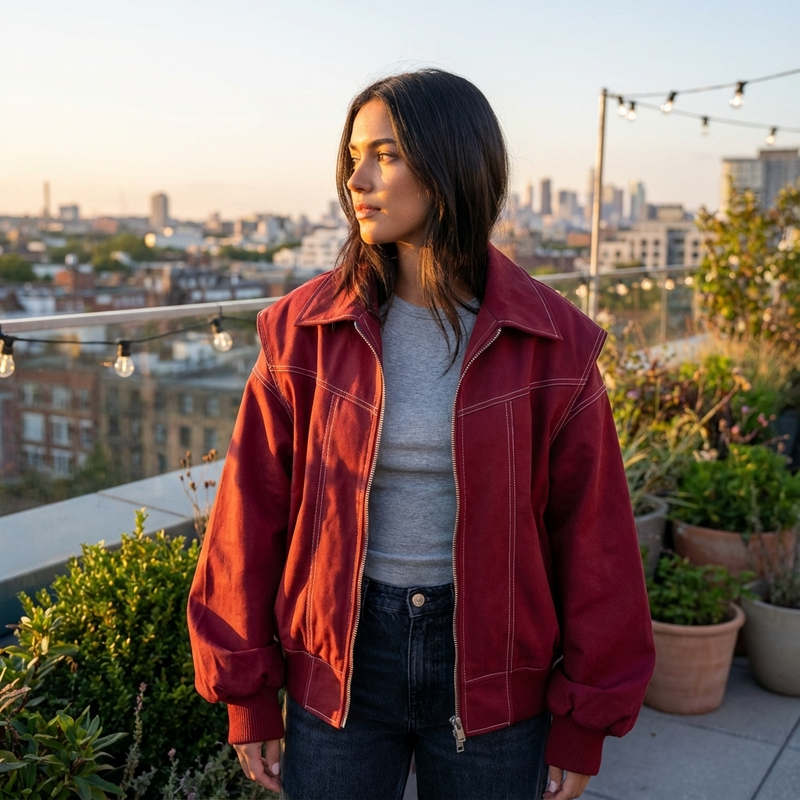 Pine Livia Women’s Bomber Jacket | Cropped Length, Zip-Front Design
