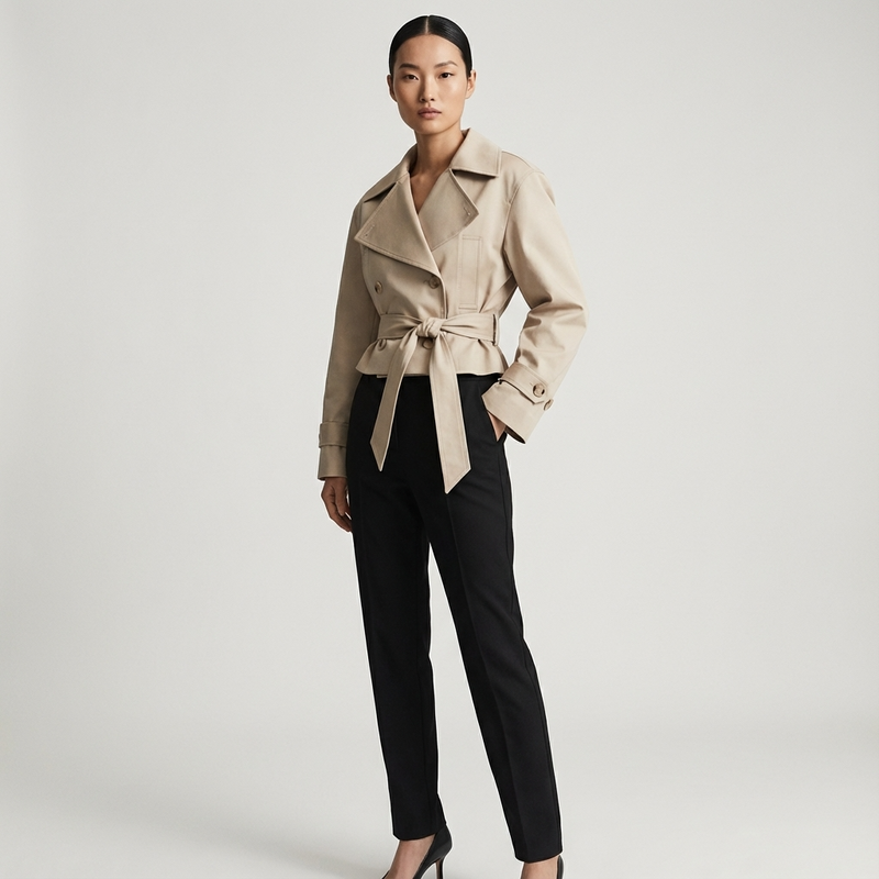 Trench-coat court pour femmes Elodie | Croisé, taille ceinturée