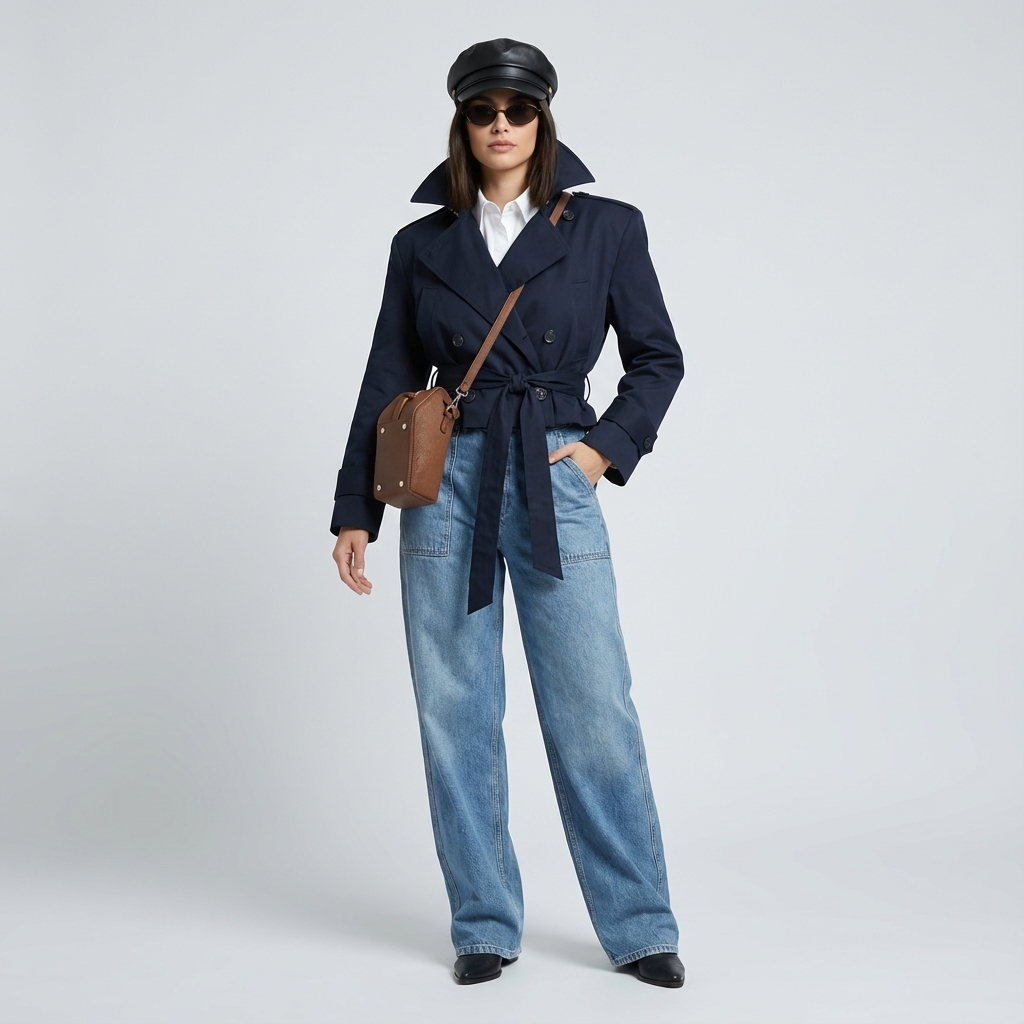 Trench-coat court pour femmes Elodie | Croisé, taille ceinturée