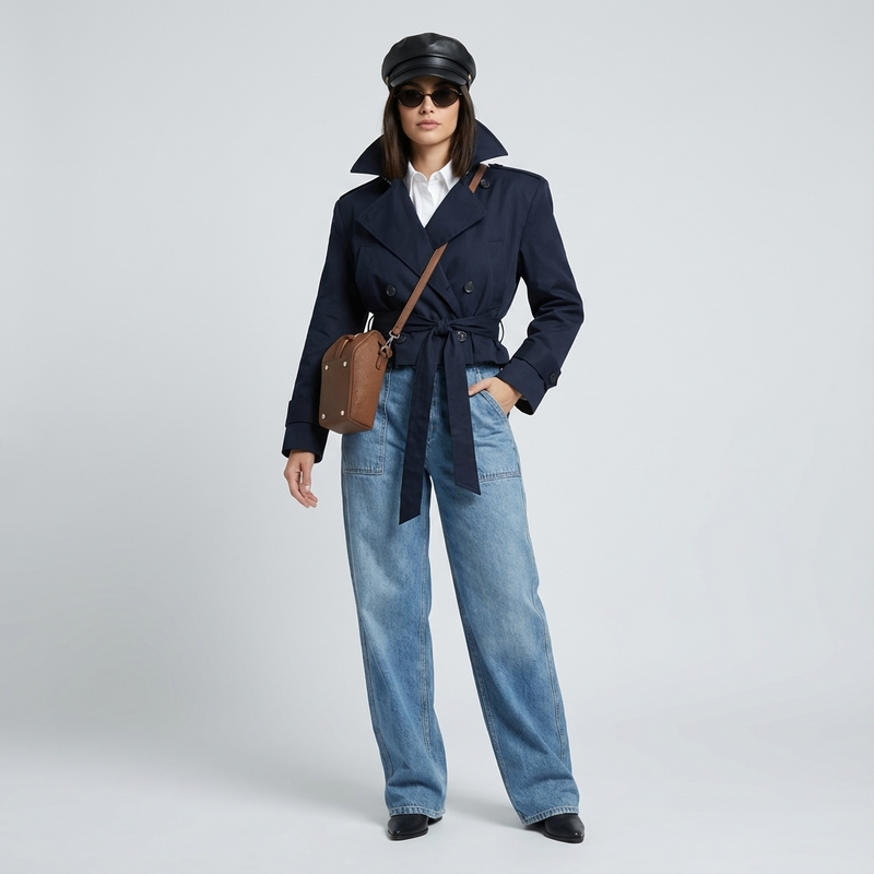 Trench-coat court pour femmes Elodie | Croisé, taille ceinturée