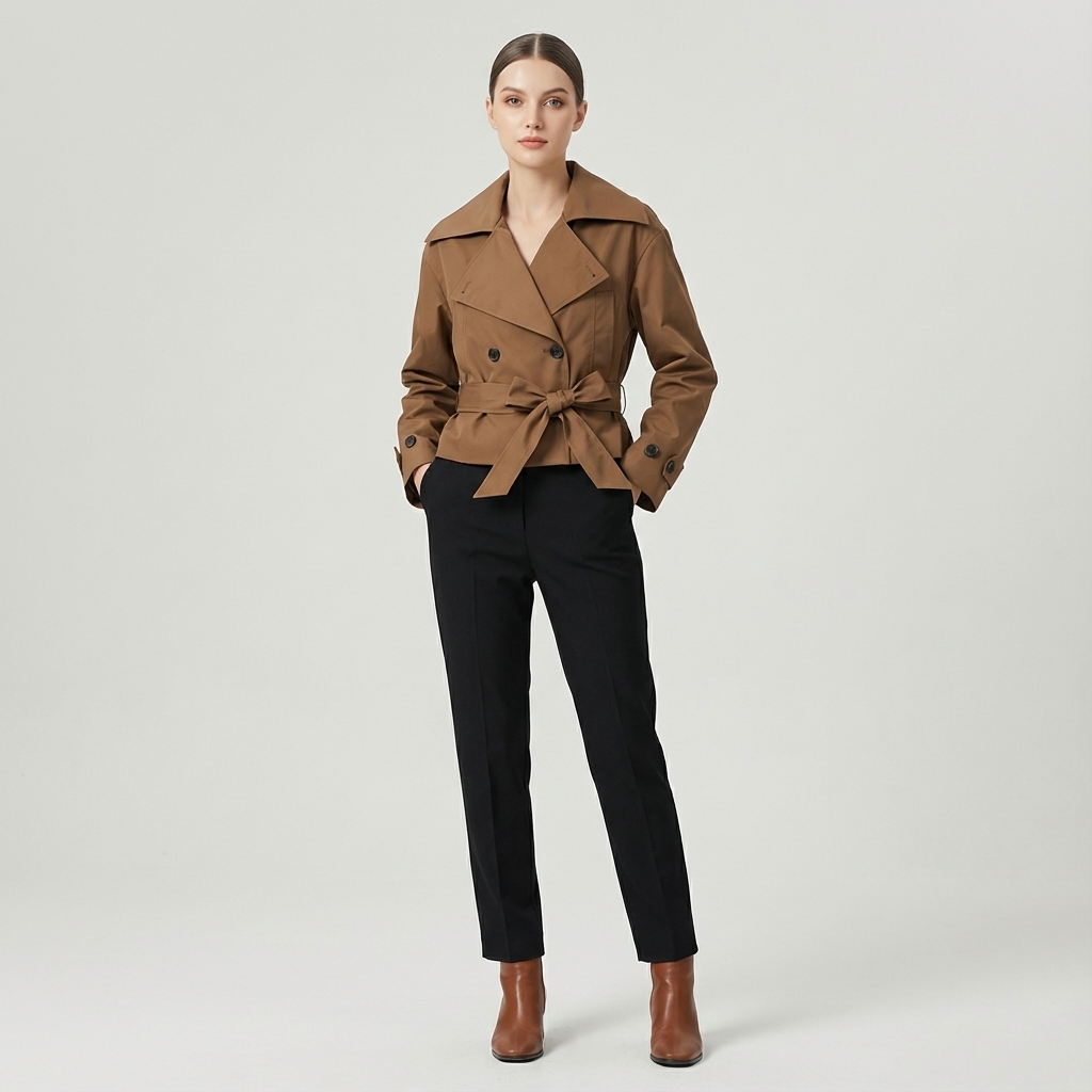 Trench-coat court pour femmes Elodie | Croisé, taille ceinturée