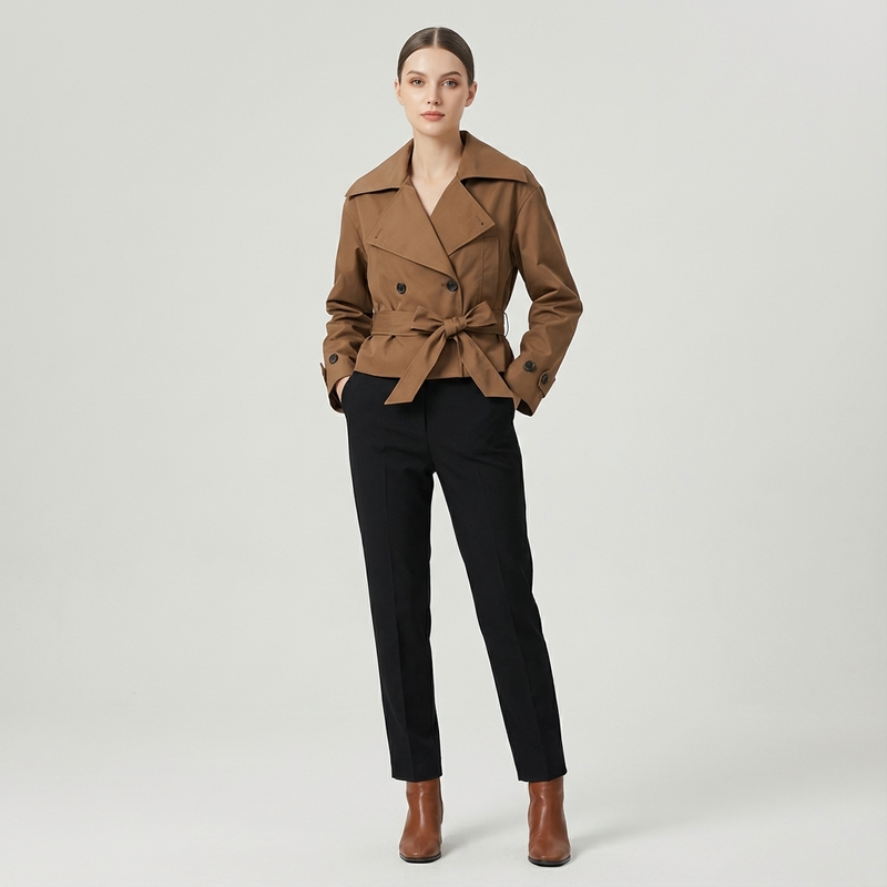 Trench-coat court pour femmes Elodie | Croisé, taille ceinturée