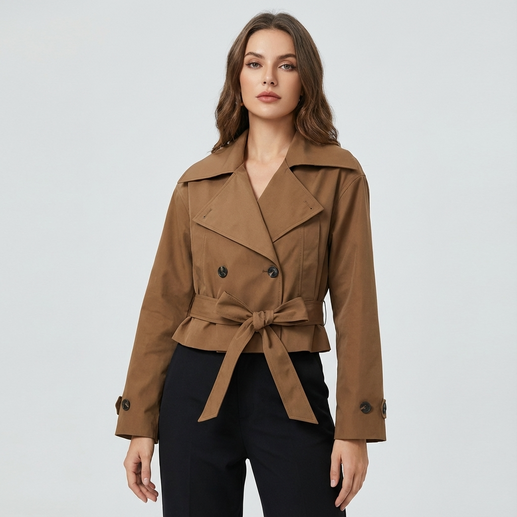 Trench-coat court pour femmes Elodie | Croisé, taille ceinturée