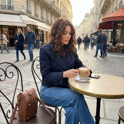 Trench-coat court pour femmes Elodie | Croisé, taille ceinturée