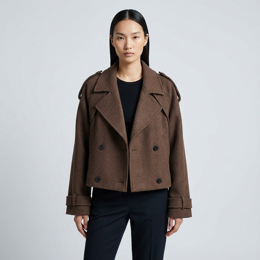 Trench court Elara pour femme | Tissu en mélange laine, double boutonnage devant