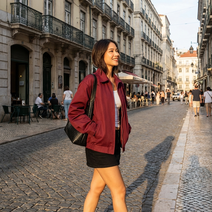Kestrel Everly Women's Bomber Jacket | Burgundy Zip-Up, Chest Pocket