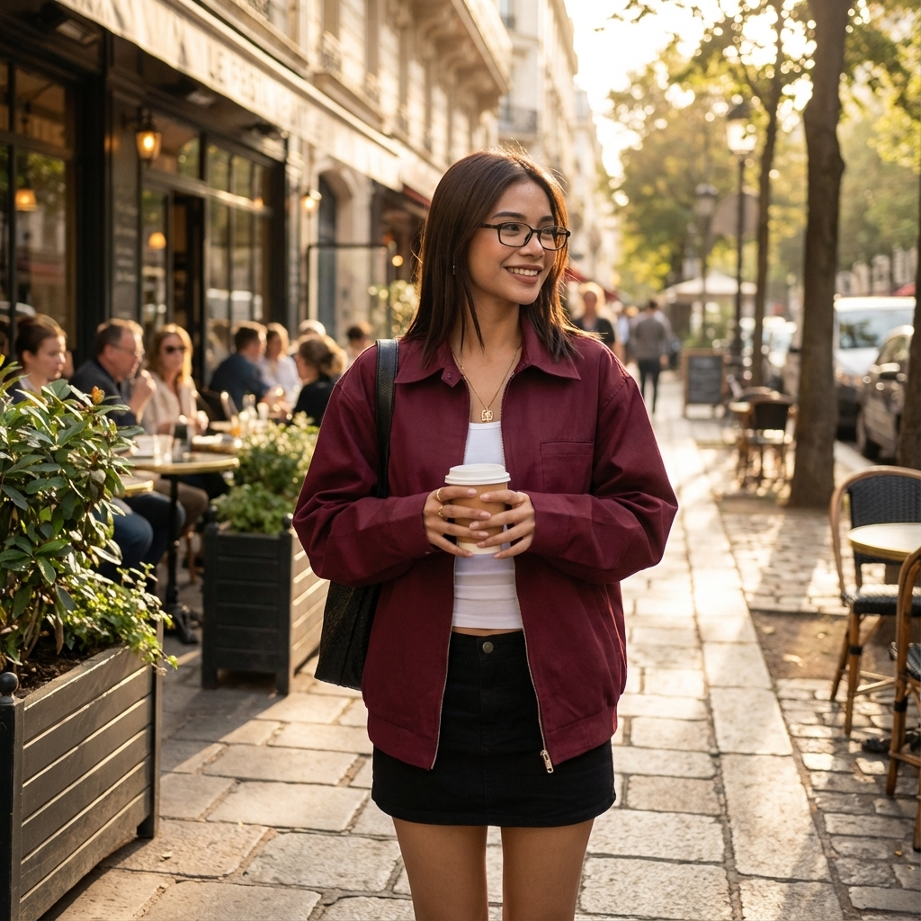 Kestrel Everly Women's Bomber Jacket | Burgundy Zip-Up, Chest Pocket