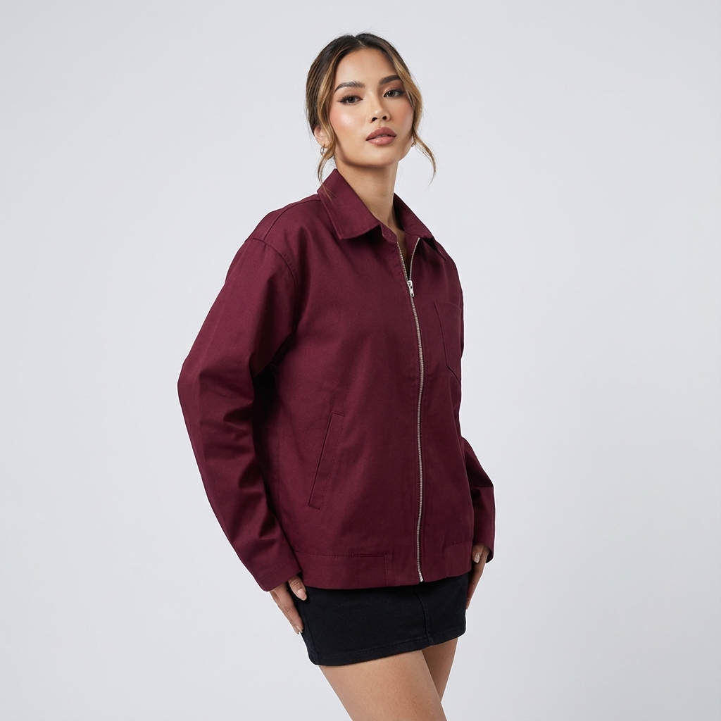 Kestrel Everly Women's Bomber Jacket | Burgundy Zip-Up, Chest Pocket
