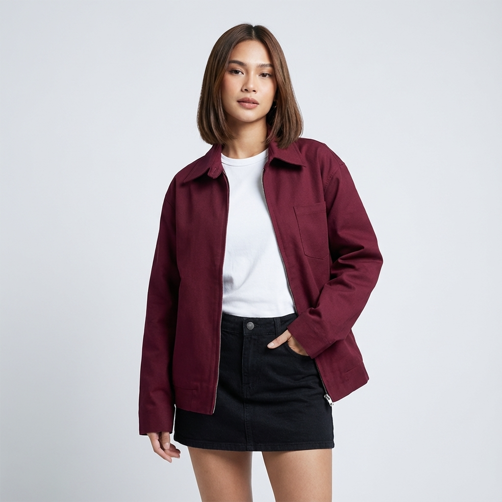 Kestrel Everly Women's Bomber Jacket | Burgundy Zip-Up, Chest Pocket