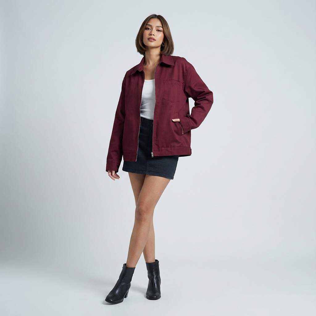 Kestrel Everly Women's Bomber Jacket | Burgundy Zip-Up, Chest Pocket