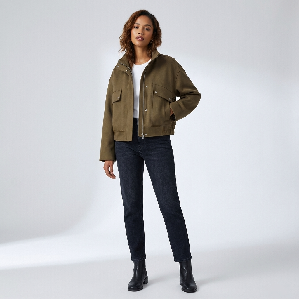 Willow Laura Women’s Bomber Jacket | Zip Front, Stand Collar