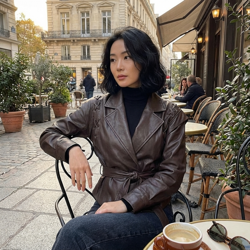 Chaqueta Ajustada para Mujeres Arlena | Frontal Envolvente, Detalle de Cordones en los Hombros