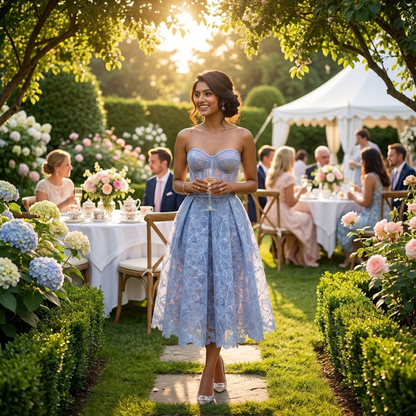 Robe midi bustier en dentelle pour femmes Seraphina | Encolure cœur, jupe évasée