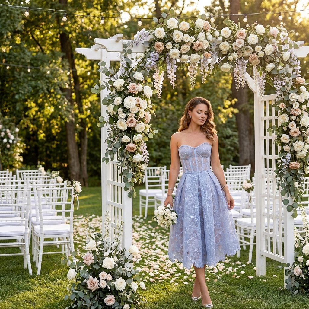 Robe midi bustier en dentelle pour femmes Seraphina | Encolure cœur, jupe évasée