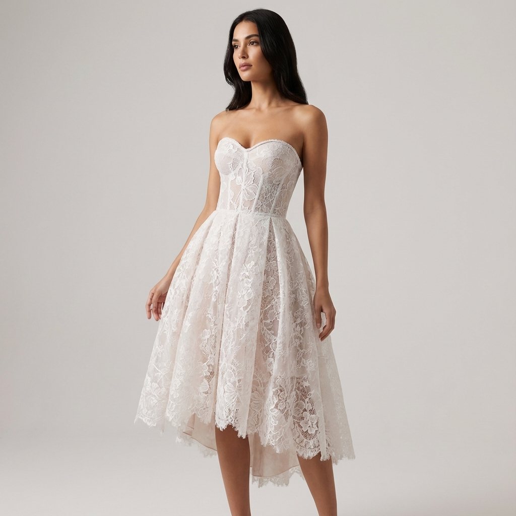 Robe midi bustier en dentelle pour femmes Seraphina | Encolure cœur, jupe évasée