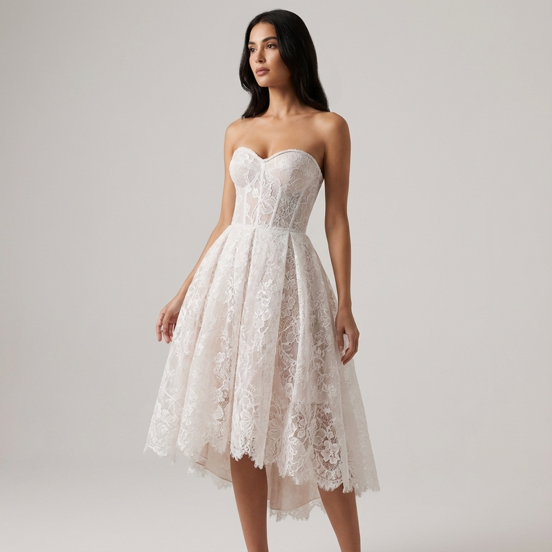 Robe midi bustier en dentelle pour femmes Seraphina | Encolure cœur, jupe évasée