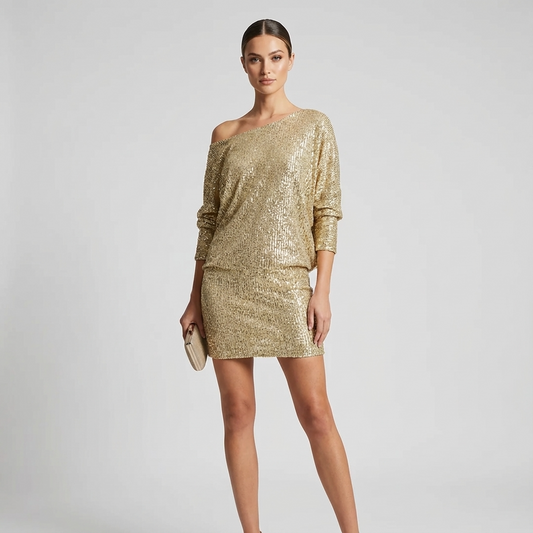 Robe mini à sequins pour femmes Elowyn | Encolure asymétrique une épaule, coupe près du corps