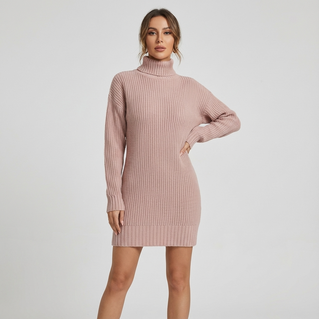 Robe-pull côtelée pour femmes Seren | Col montant, longueur mini