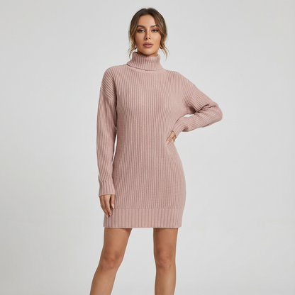 Robe-pull côtelée pour femmes Seren | Col montant, longueur mini