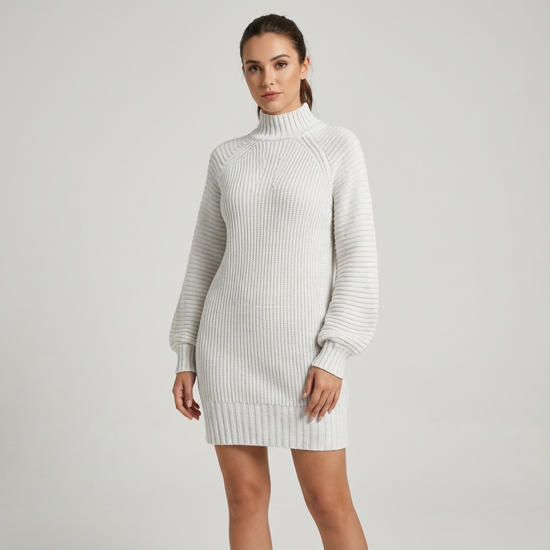 Robe-pull côtelée pour femmes Seren | Col montant, longueur mini