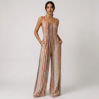 Combinaison rayée pour femme Lunara | Encolure carrée, jambe large