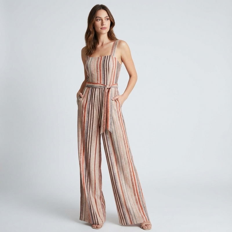 Combinaison rayée pour femme Lunara | Encolure carrée, jambe large