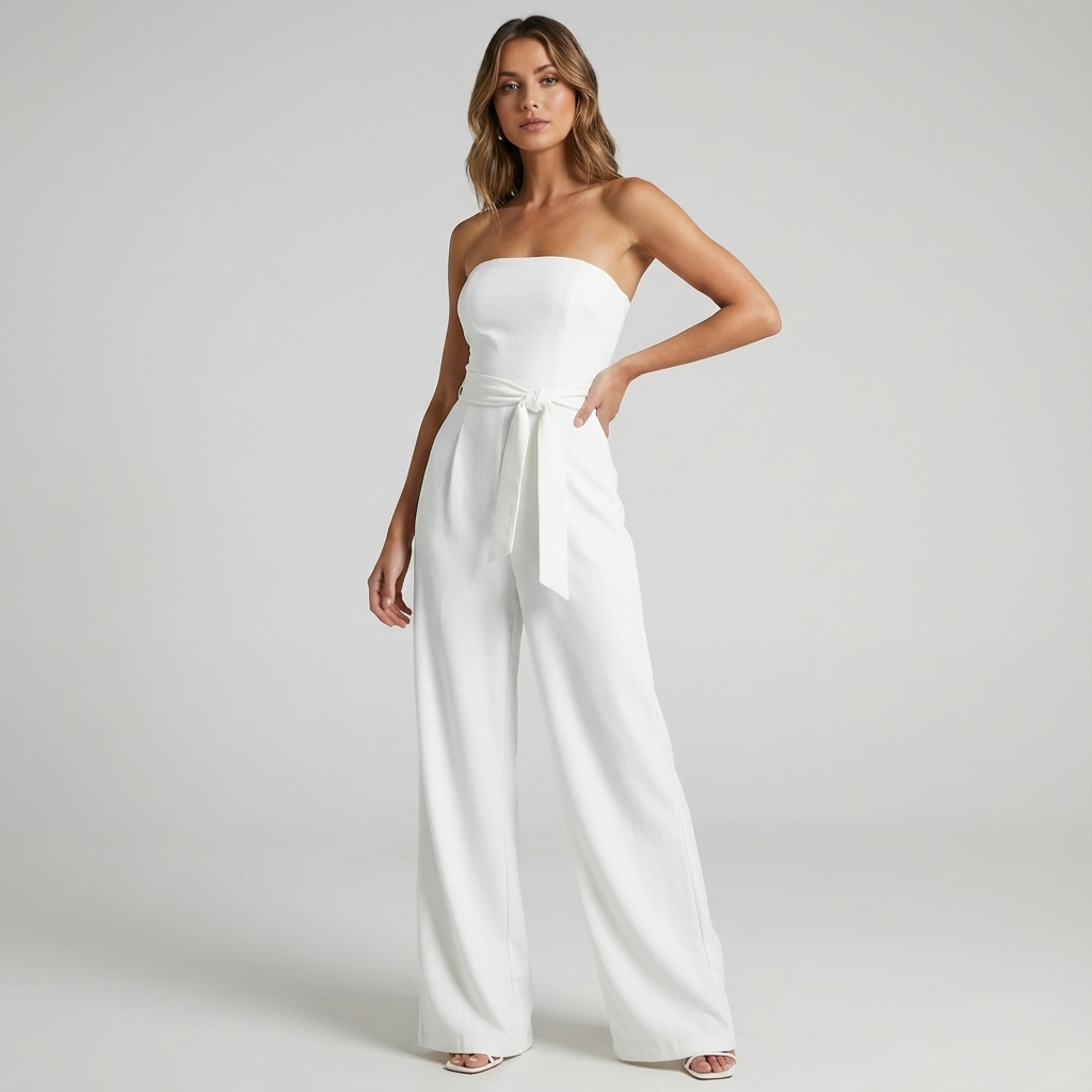Thistle Arlena Women’s Strapless Jumpsuit | Wide Leg, Tie Waist