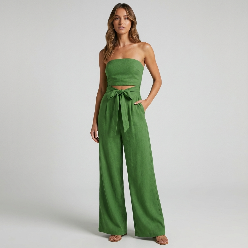 Thistle Arlena Women’s Strapless Jumpsuit | Wide Leg, Tie Waist