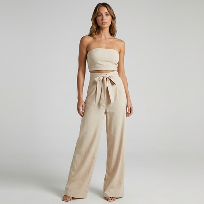 Thistle Arlena Women’s Strapless Jumpsuit | Wide Leg, Tie Waist