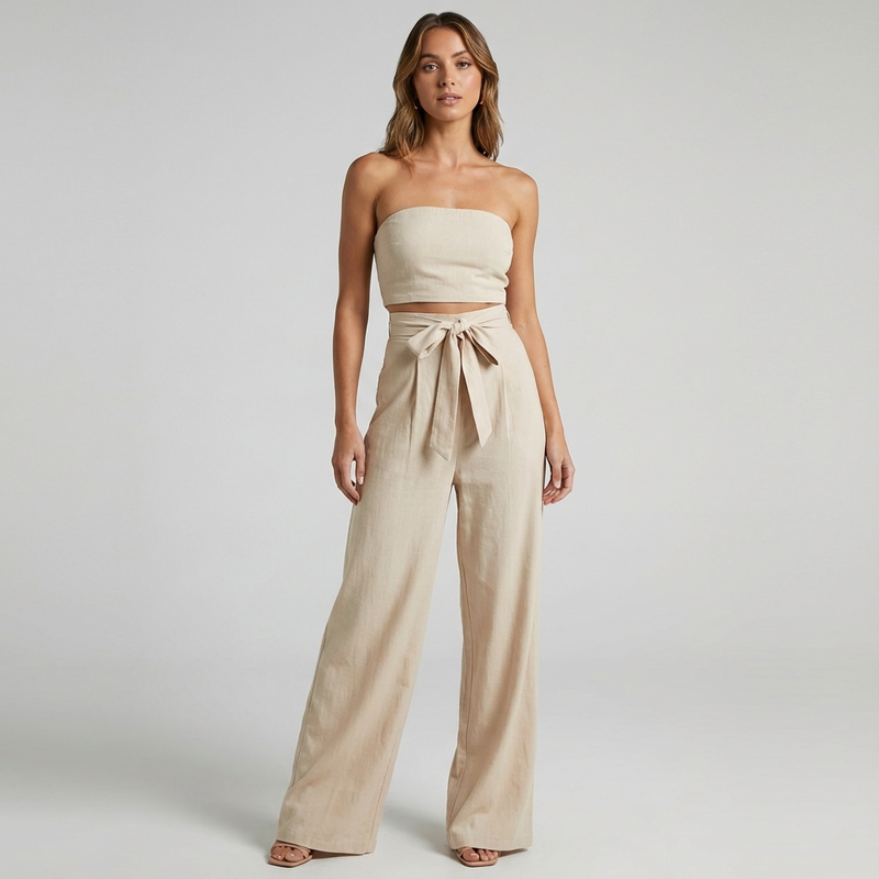 Thistle Arlena Women’s Strapless Jumpsuit | Wide Leg, Tie Waist