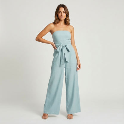 Thistle Arlena Women’s Strapless Jumpsuit | Wide Leg, Tie Waist