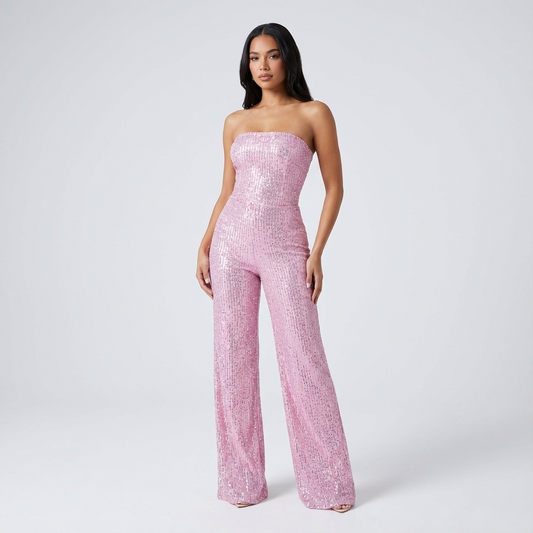 Mono Sin Mangas con Lentejuelas para Mujer Elara | 95% Poliéster 5% Spandex, Elegante de Pierna Ancha