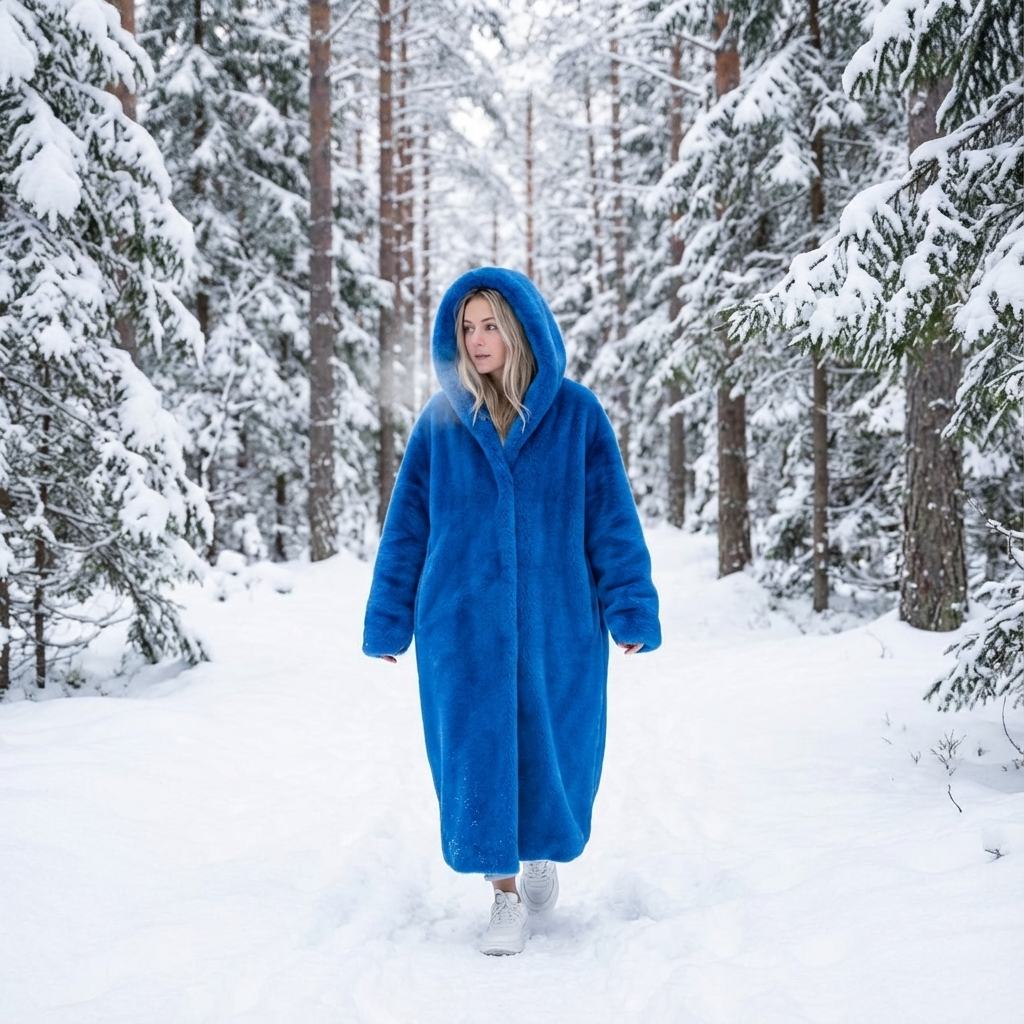 Abrigo largo con capucha de Eirene para mujer | Cierre con cremallera, Textura de piel sintética