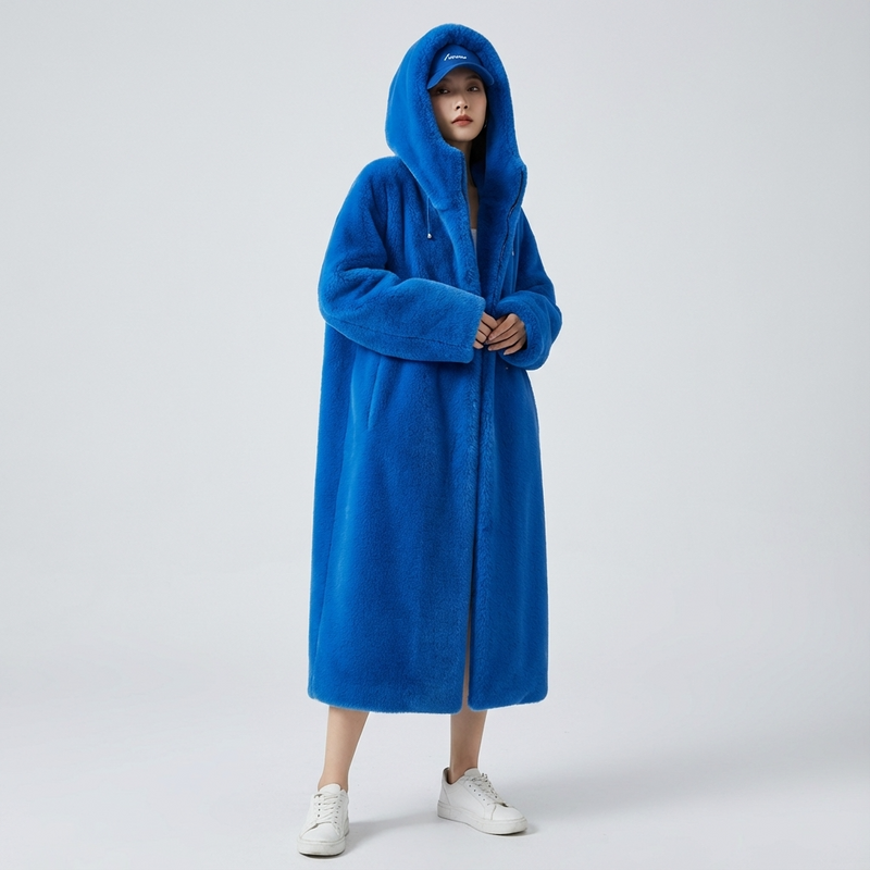 Abrigo largo con capucha de Eirene para mujer | Cierre con cremallera, Textura de piel sintética