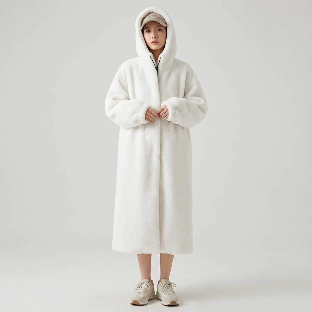 Abrigo largo con capucha de Eirene para mujer | Cierre con cremallera, Textura de piel sintética