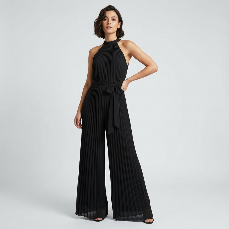 Heath Lunara Women’s Pleated Halter Jumpsuit | Sleeveless Design, Wide-Leg Silhouette