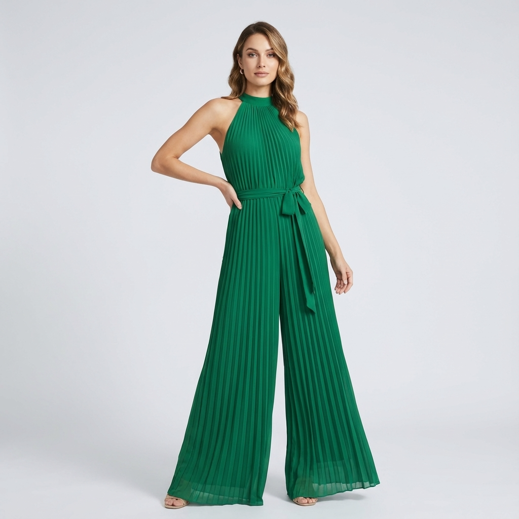 Heath Lunara Women’s Pleated Halter Jumpsuit | Sleeveless Design, Wide-Leg Silhouette