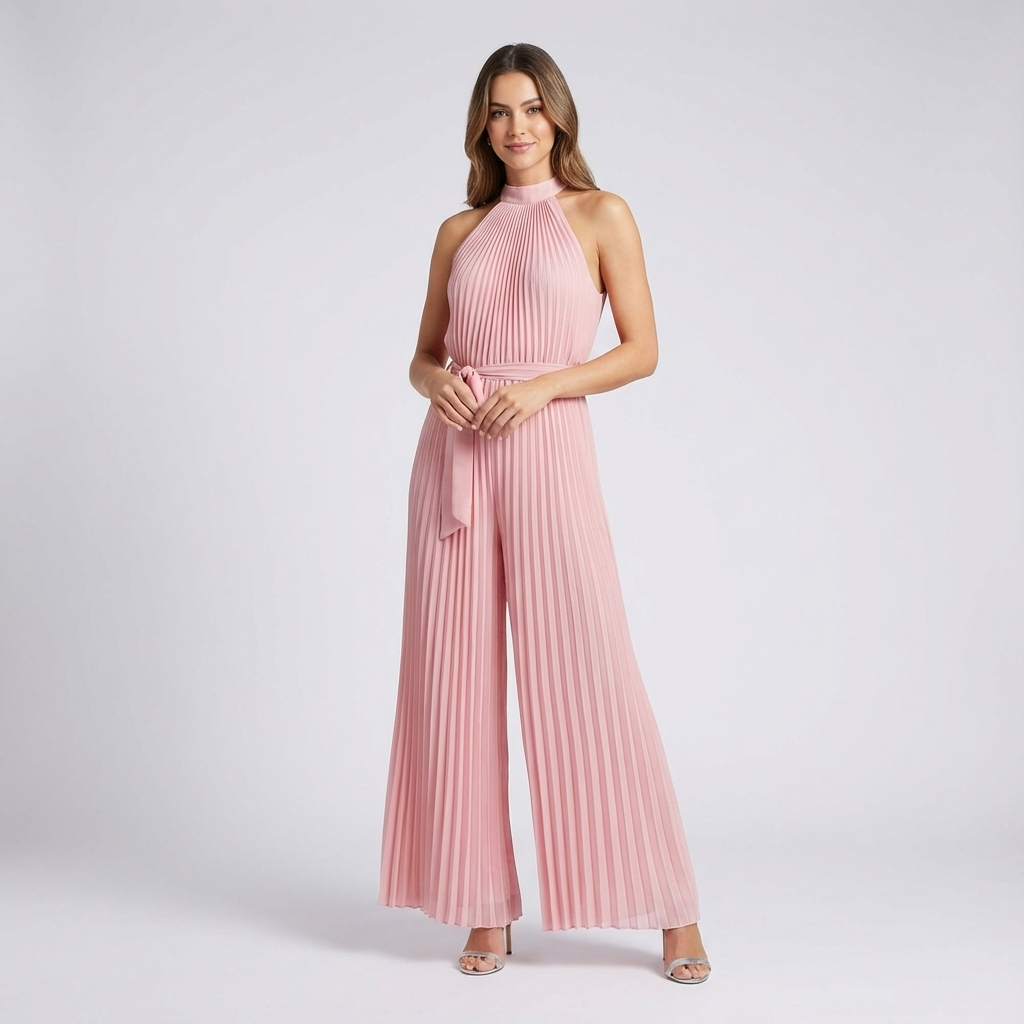 Heath Lunara Women’s Pleated Halter Jumpsuit | Sleeveless Design, Wide-Leg Silhouette