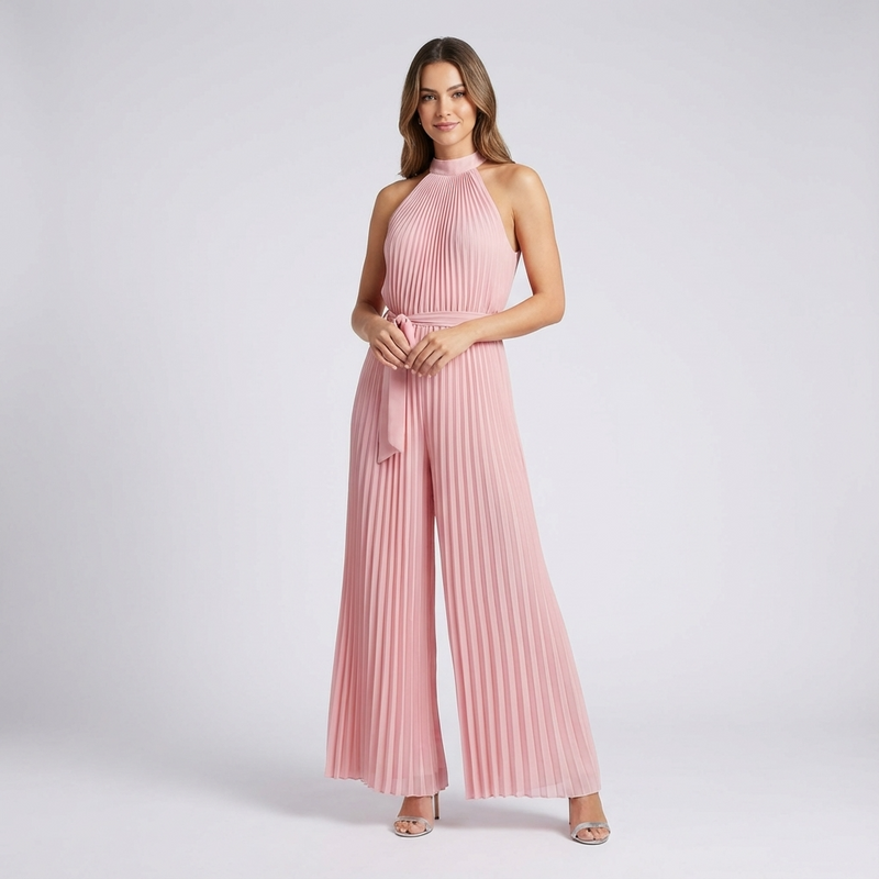 Heath Lunara Women’s Pleated Halter Jumpsuit | Sleeveless Design, Wide-Leg Silhouette