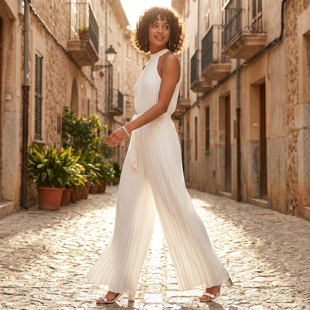 Heath Lunara Women’s Pleated Halter Jumpsuit | Sleeveless Design, Wide-Leg Silhouette