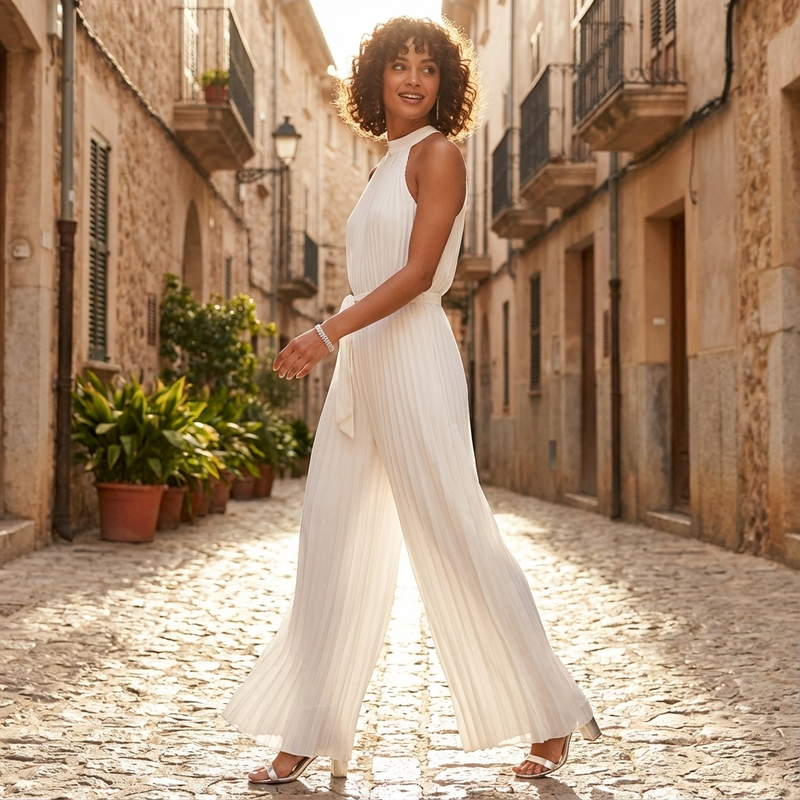 Heath Lunara Women’s Pleated Halter Jumpsuit | Sleeveless Design, Wide-Leg Silhouette