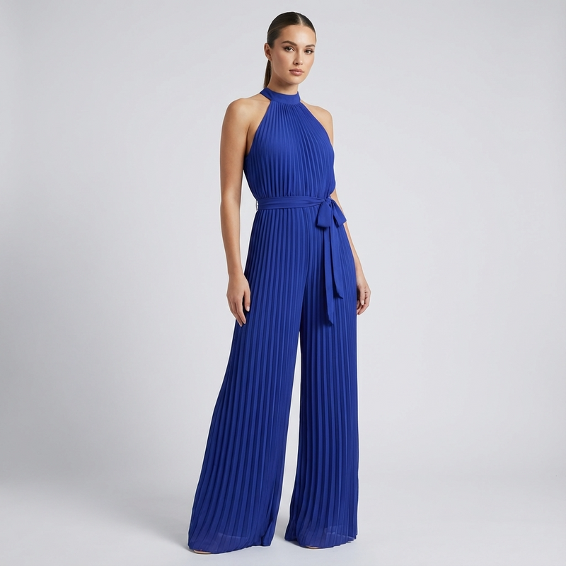 Heath Lunara Women’s Pleated Halter Jumpsuit | Sleeveless Design, Wide-Leg Silhouette
