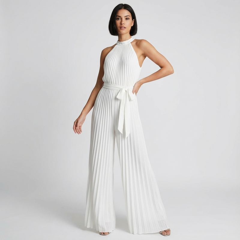 Heath Lunara Women’s Pleated Halter Jumpsuit | Sleeveless Design, Wide-Leg Silhouette