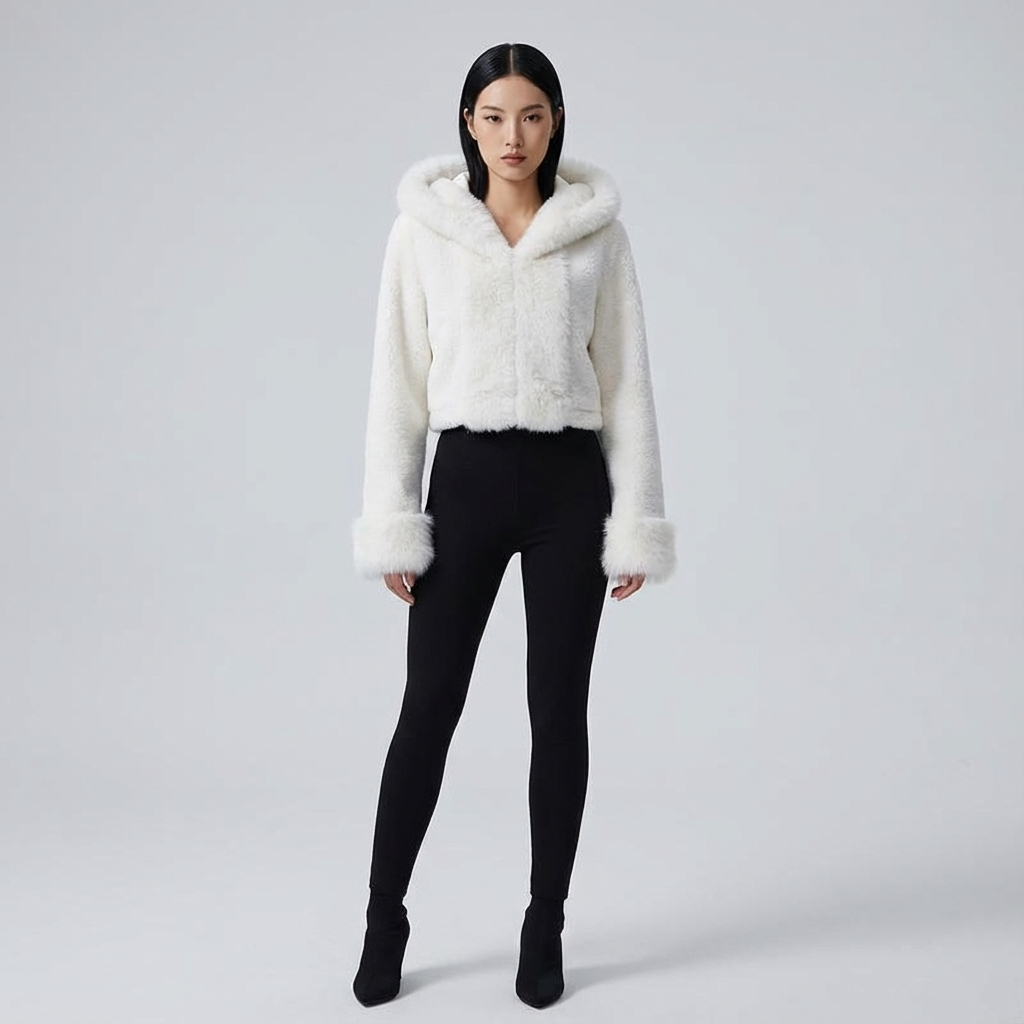 Chaqueta de Piel Sintética para Mujeres Isabella | Capucha Oversized, Textura Acolchada