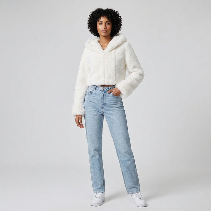 Chaqueta de Piel Sintética para Mujeres Isabella | Capucha Oversized, Textura Acolchada