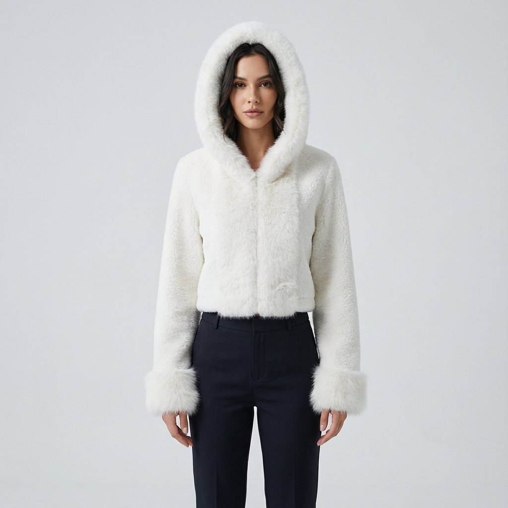 Chaqueta de Piel Sintética para Mujeres Isabella | Capucha Oversized, Textura Acolchada