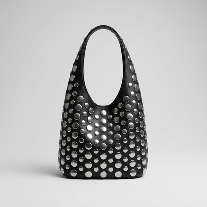 Fable Arden Women’s Studded Bucket Bag | Bold Metallic Detail, City Edge