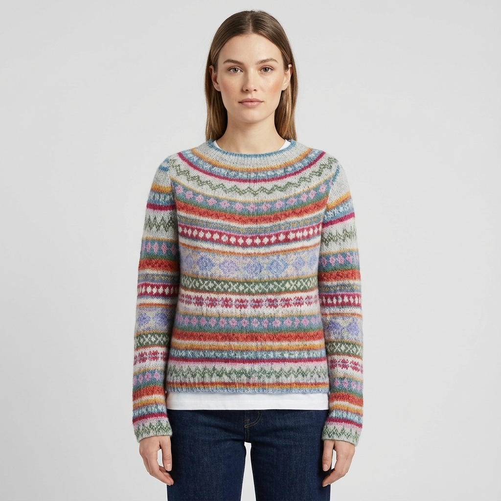 Pull Tricot Femme Avelyn | Encolure Bateau, Motif Multicolore