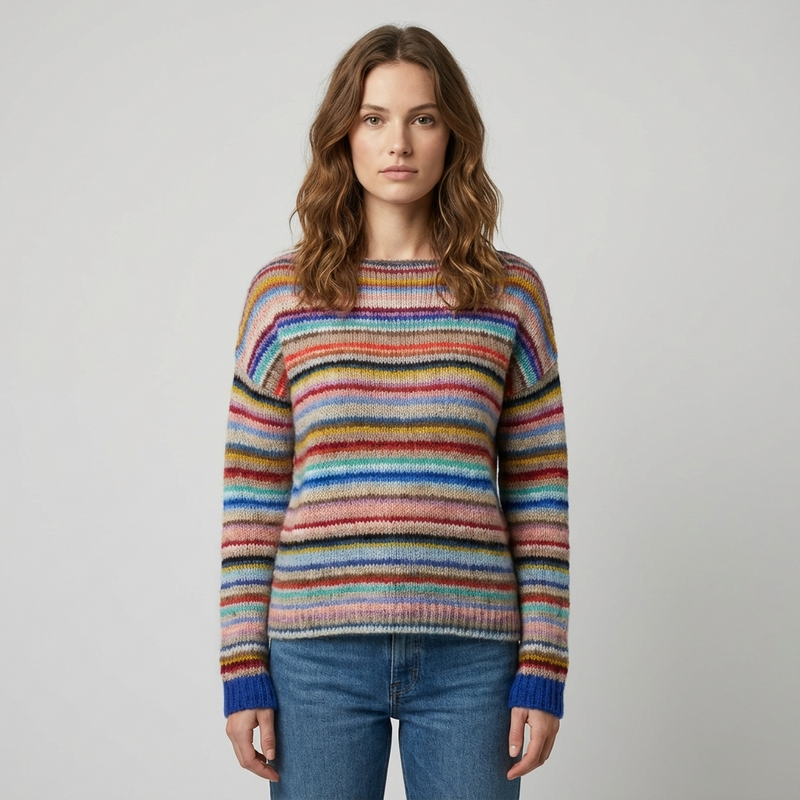 Pull Tricot Femme Avelyn | Encolure Bateau, Motif Multicolore