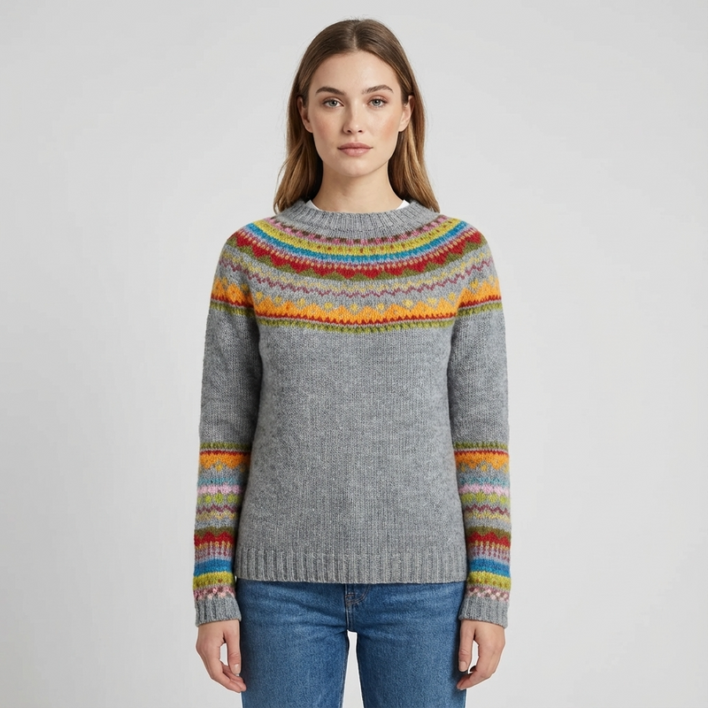 Pull Tricot Femme Avelyn | Encolure Bateau, Motif Multicolore